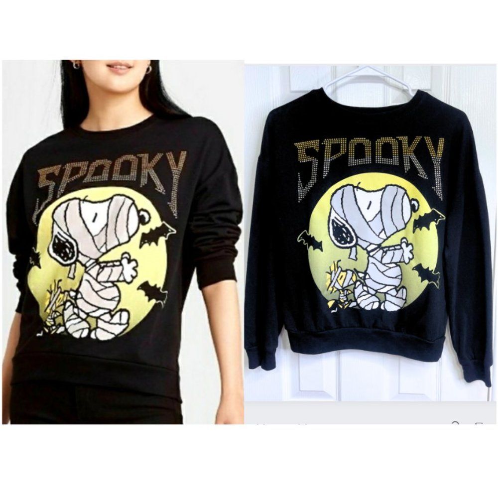 PEANUTS | Spooky Snoopy Mummy Sweatshirt Black - Studded Letters -Small